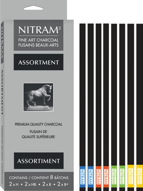 CHARCOAL STICK ASSORTED HARDNESS 8-STICK SET