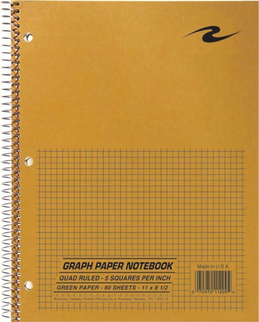 5x5 Graph Ruled 11x8.5 Inch Spiral Lab Notebook with Brown Kraft Cover and 80 Sheets of Green Paper