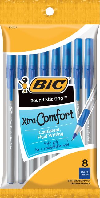 Pen Round-Stic Grip 8Pk Blue