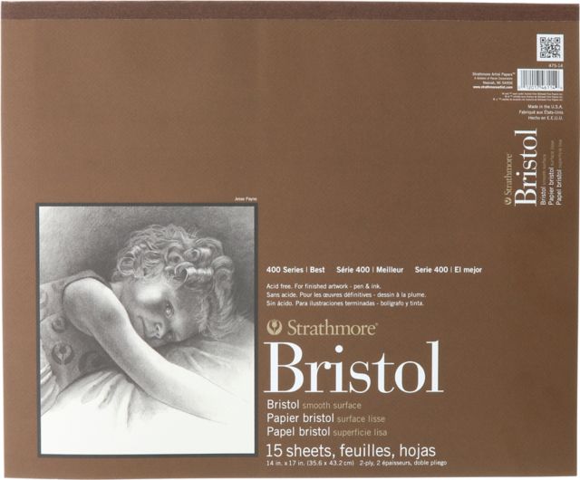 Strathmore 400 Series Bristol, 2-Ply Smooth, 14x17 Tape Bound, 15 Sheets