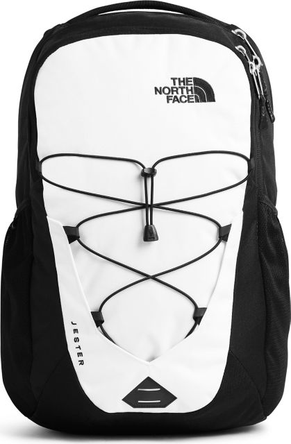 blue and white north face backpack