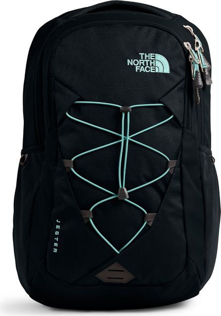 black and blue north face backpack