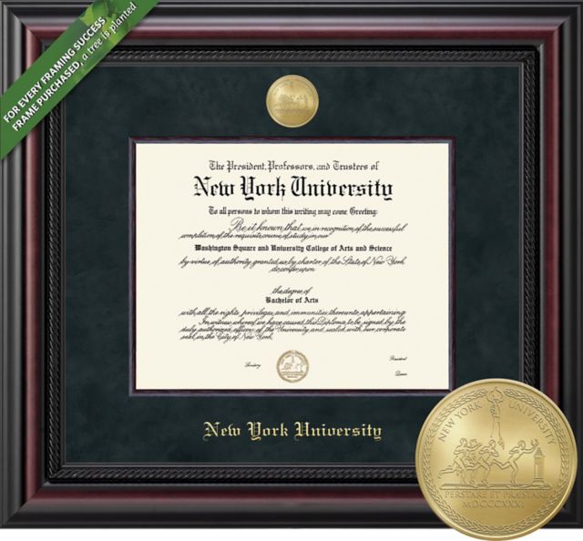 Framing Success 11.25 x 14.25 Diploma with Black Suede mat and Wood Fillet with gold-minted medallion - ONLINE ONLY