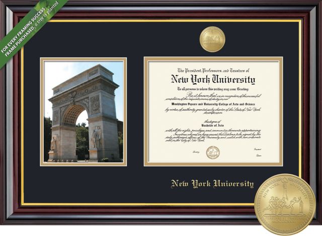 Framing Success 11.25 x 14.25 Diploma and Photo with Black and Gold double mat and gold-minted medallion - ONLINE ONLY
