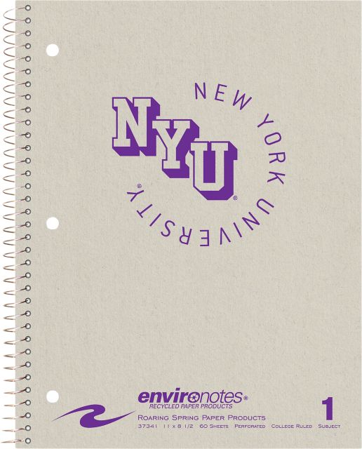 New York University Foil Imprinted Recycled 1 Subject College Ruled Spiral Notebook, 11" x 8.5", 60 Sheets