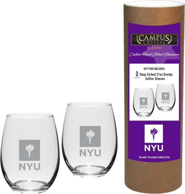 New York University 15 oz. Stemless Wine Glass - Set of 2