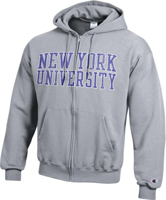New York University Full-Zip Powerblend Hooded Sweatshirt | Champion | Heather Grey | XLarge