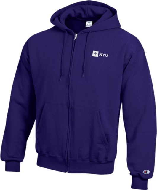 New York University Full-Zip Powerblend Hooded Sweatshirt | Champion | Heather Grey | XLarge