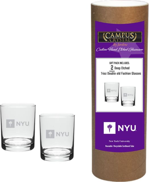 New York University 14 oz. Double Old Fashion Glass - Set of 2