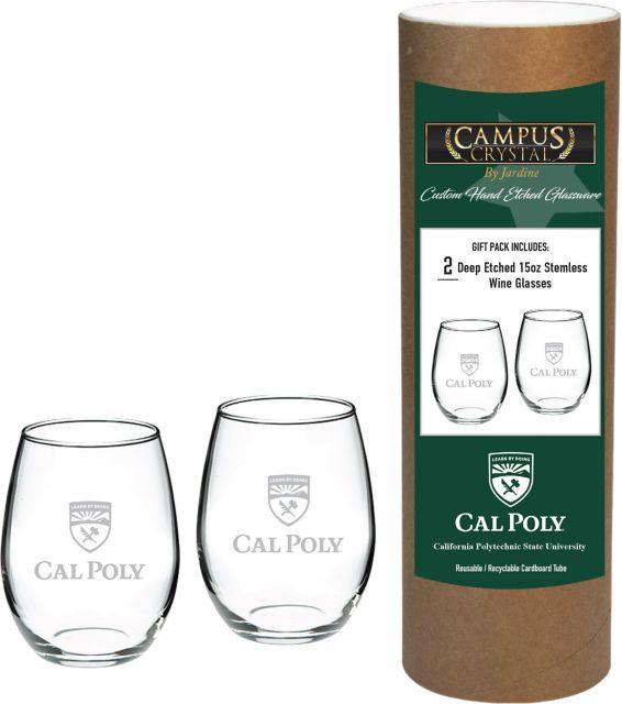 Cal Poly 15 oz. Stemless Wine Glass - Set of 2