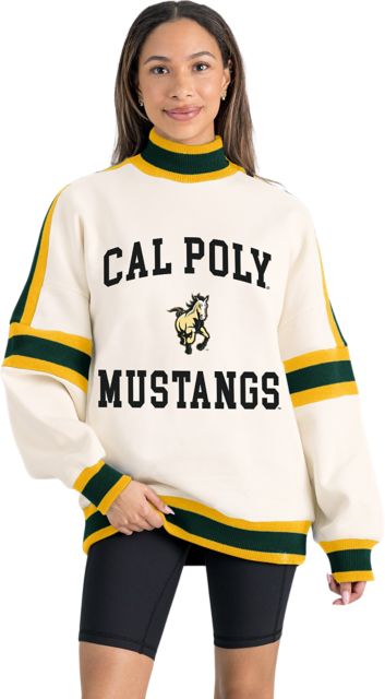 Cal Poly Women's Oversized Turtleneck Pullover with Bold Stretch-Knit Striped Detail