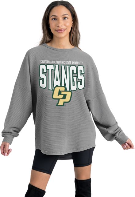 Cal Poly Women's Crewneck Essential Corded Pullover with Ribbed Knit Cuff Detail