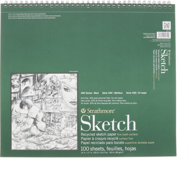 STRATHMORE SKETCH PAPER PAD RECYCLED 400 SERIES 14X17 SPIRAL BOUND 100 SHEETS