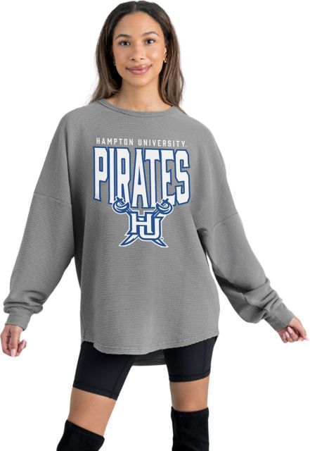 Hampton University Women's Crewneck Essential Corded Pullover with Ribbed Knit Cuff Detail