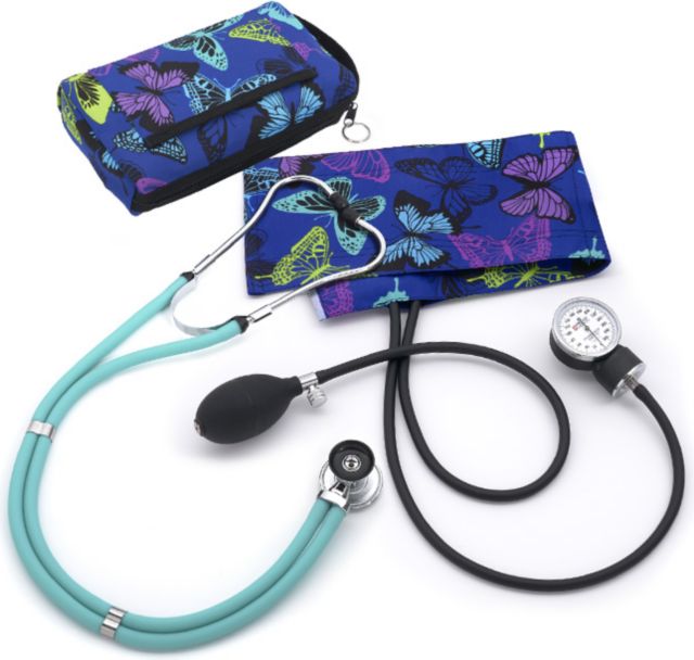 ANEROID SPHYGMOMANOMETER/SPRAGUE-RAPPAPORT COMBINATION KIT-BUTTERFLIES NAVY