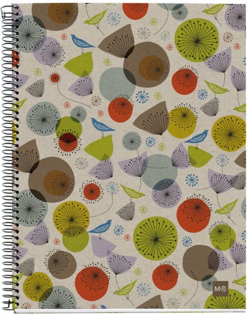 Miquel Rius Recycled 4 Subject Notebook 8.27 IN x 5.83 IN 120 Sheets Heavyweight Paper 2 Hole Punched Ecobirds Design