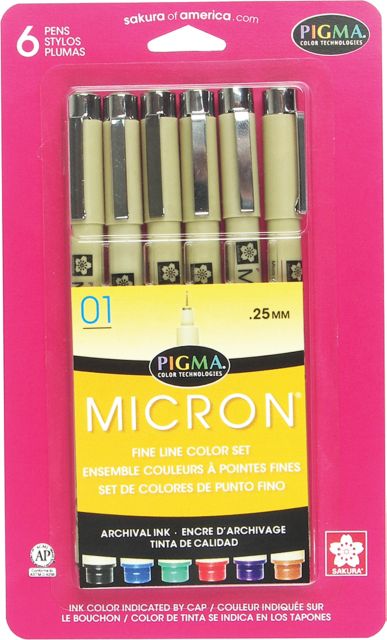 Micron Pen 6-Piece Set Assorted Colors