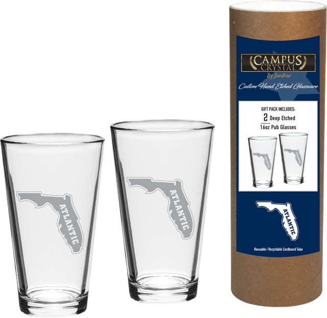 Florida Atlantic University 16 oz. Etched Glass - Set of 2