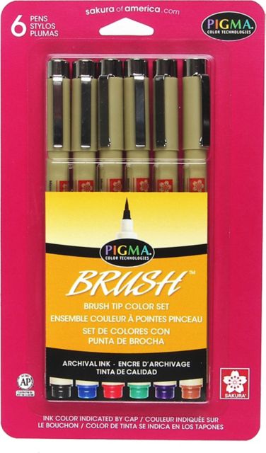 PIGMA BRUSH PEN 6 PACK SET ASSORTED