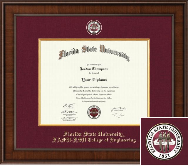 Church Hill Classics Presidential, Walnut, Diploma Frame. Bach,Mast,PhD, FAMU-FSU College of Engineering - ONLINE ONLY