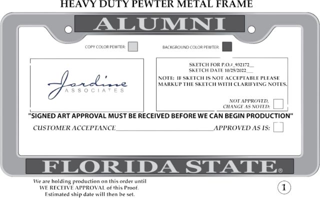 Florida State University Alumni Pewter Frame