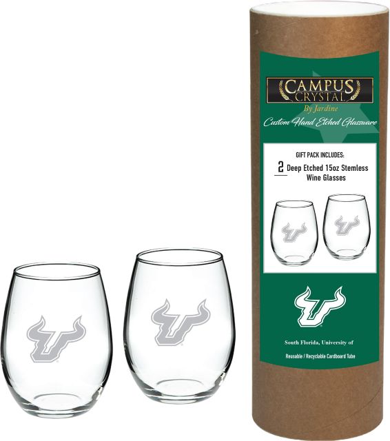 University of South Florida 15 oz. Stemless Wineglass - Set of 2