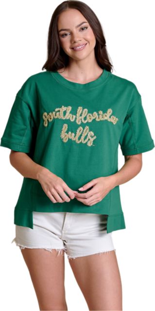 University of South Florida Women's Glitter Script Boxy Top