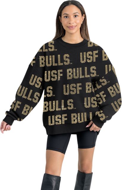 University of South Florida Women's All-Over Pixelated Rhinestone Text Drop Shoulder Crewneck Pullover