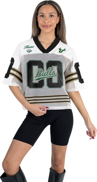 University of South Florida Women's Midi-Crop Sport Mesh Fashion Jersey Top with Sport Striping