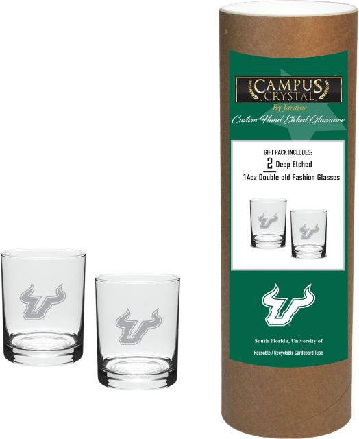 University of South Florida 14 oz. Double Old Fashion Glass - Set of 2