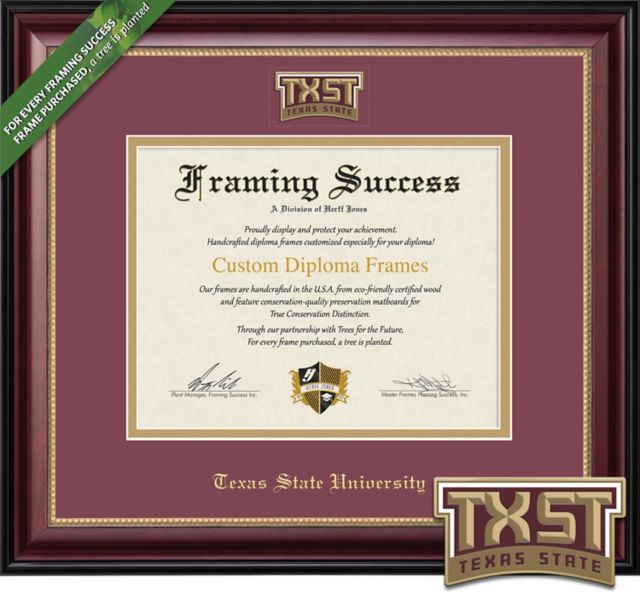 Texas State University Sienna 11 x 14 Diploma with Double Mat and Medallion - ONLINE ONLY