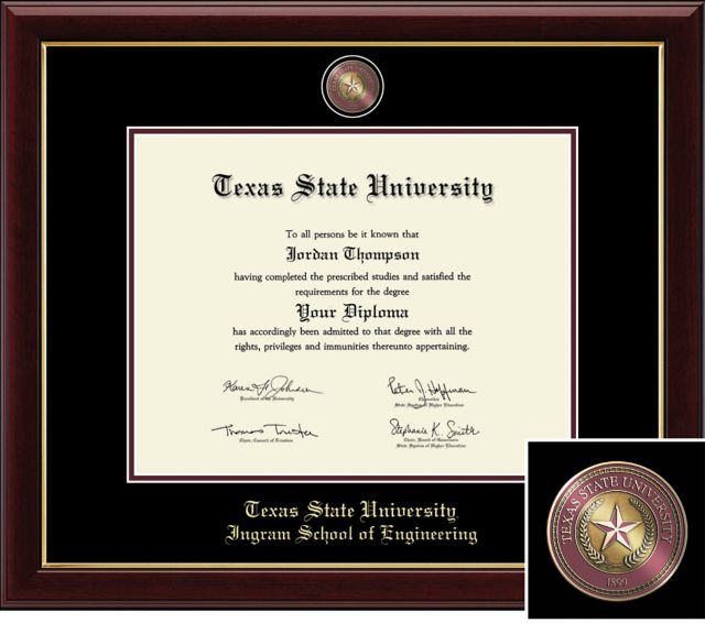 Church Hill Classics Masterpiece Diploma Frame. School Of Engineering. Bachelors, Masters, PhD - ONLINE ONLY