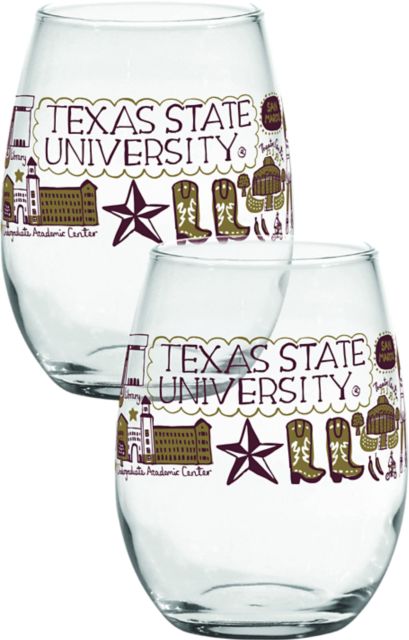 Texas State University Julia Gash Stemless Wine Glass - Set of 2