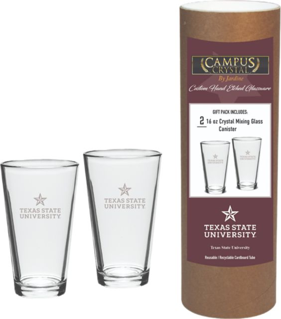 Texas State University 16 oz. Etched Glass - Set of 2