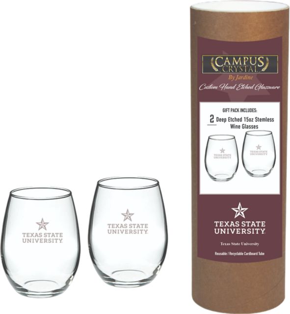 Texas State University 15 oz. Stemless Wineglass - Set of 2