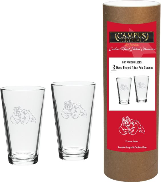 Fresno State Bulldogs 16 oz. Crystal Glass Set of 2