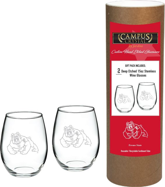 Fresno State 15 oz. Stemless Wineglass - Set of 2