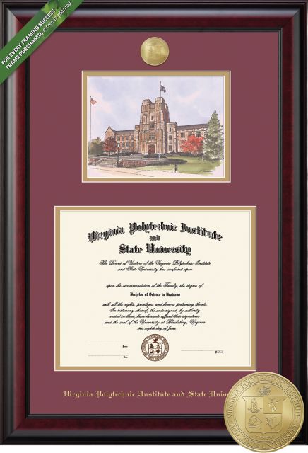 Framing Success Classic 13.5 x 15.5 Diploma and Burris Hall Lithograph with Double mat and Medallion