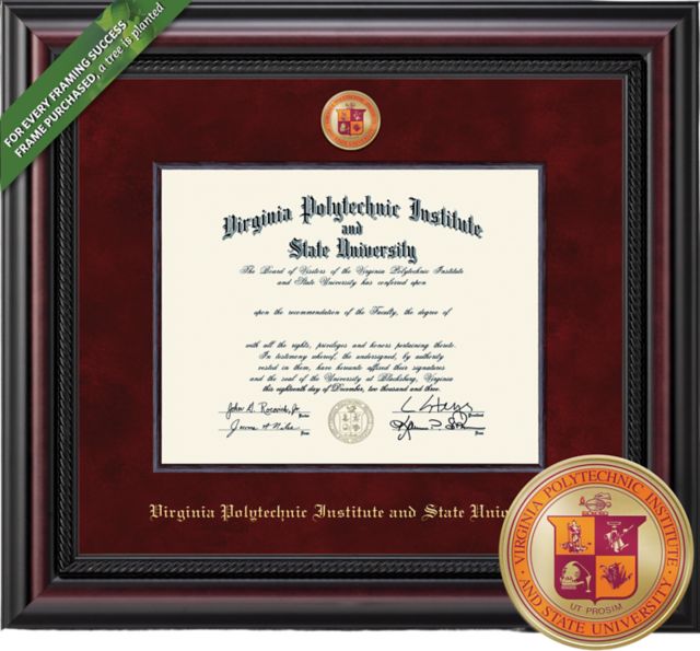 Framing Success Legacy 13.5 x 15.5 Diploma with Maroon Suede mat, Wood Fillet and Enameled Medallion