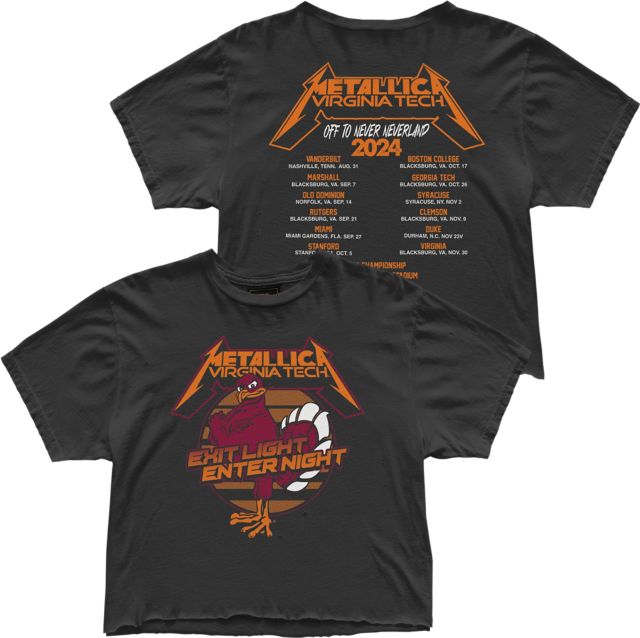 Virginia Tech Metallica Exit Light, Enter Night 2024 Football Schedule Women's Crop Short Sleeve T-Shirt