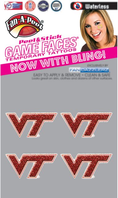 Virginia Tech 4-Pack Waterless Glitter Tattoo