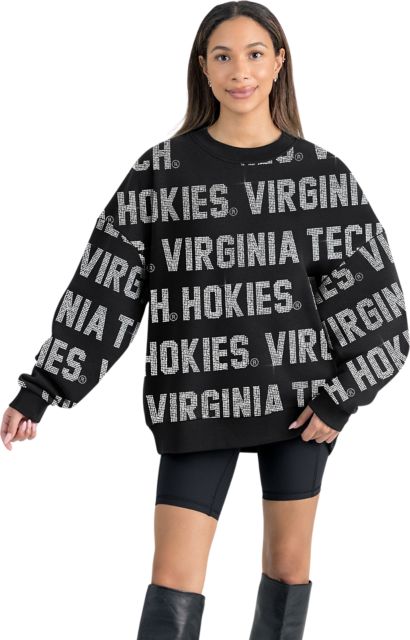 Virginia Tech Women's All-Over Pixelated Rhinestone Text Drop Shoulder Crewneck Pullover