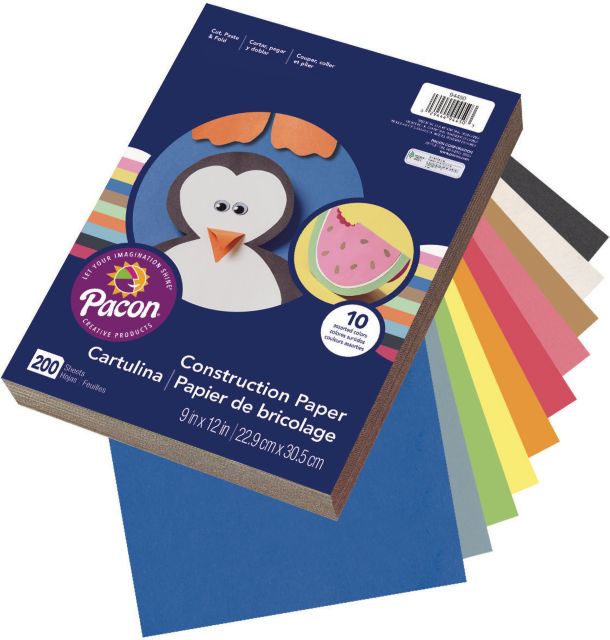 CONSTRUCTION PAPER RAINBOW 9X12 ASSORTED COLORS 200 SHEETS