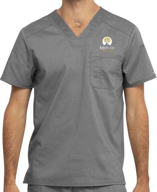 Merced College Mens Grey Revolution Scrub Top - ONLINE ONLY