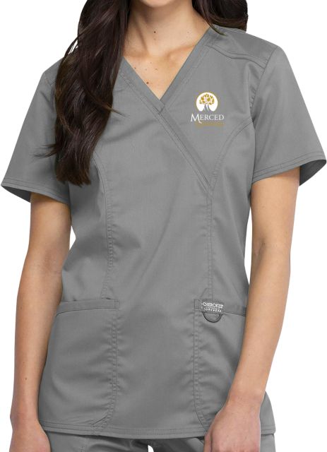 Merced College Womens Grey Revolution Scrub Top - ONLINE ONLY