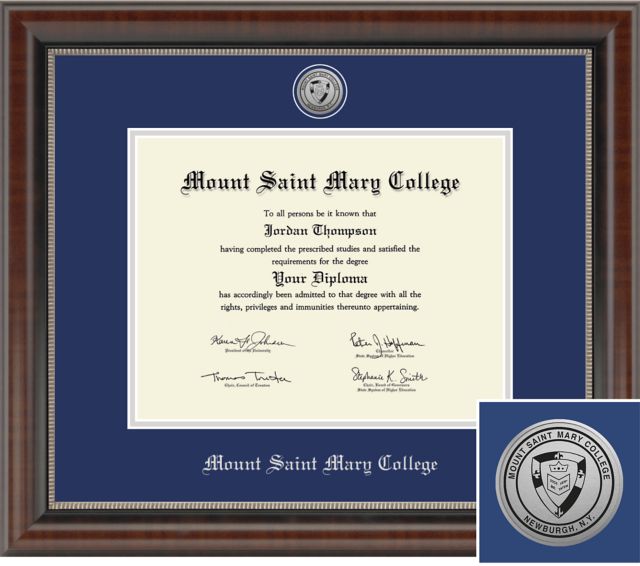 Mount Saint Mary College, Engraved Chateau Diploma Frame. Bachelors, Masters.