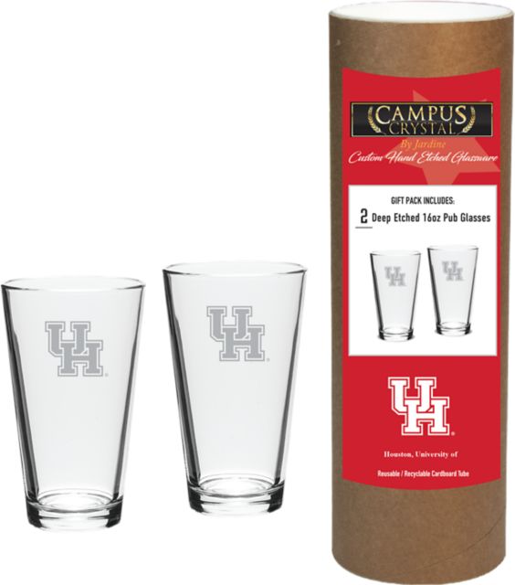 University of Houston 16 oz. Etched Glass - Set of 2