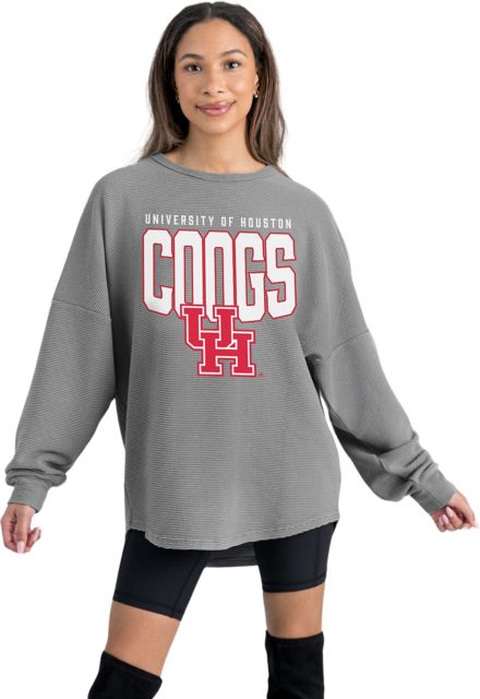 University of Houston Women's Crewneck Essential Corded Pullover with Ribbed Knit Cuff Detail