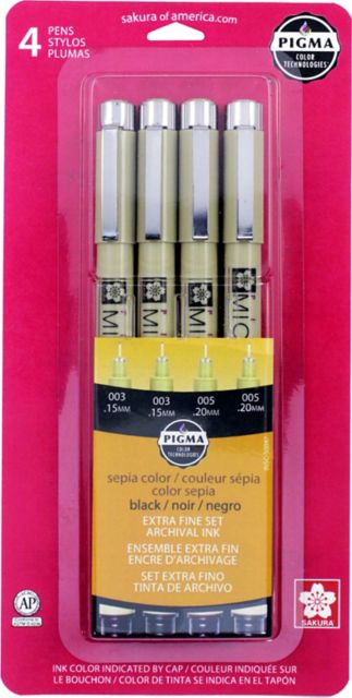 MICRON PEN 4-PIECE SET BLACK/SEPIA ASSORTED SIZES