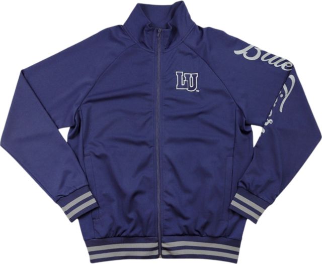 Women's Blue Satin Embroidered Cropped Lincoln University Jacket